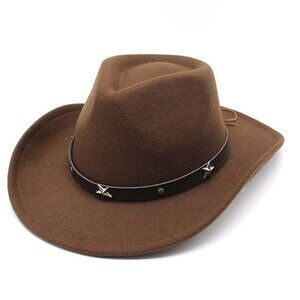 Brown Western Cowboy Cowgirl‎ Hat Felt Wide Brim Star Band Unisex Rodeo